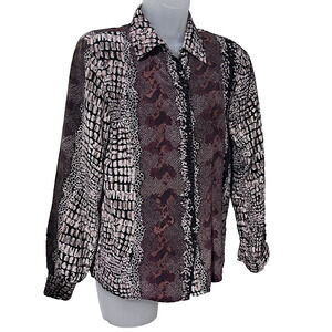 Bob Mackie Blouse Animal Snake Print 100% Silk Sophisticated Career Exotic SZ 8